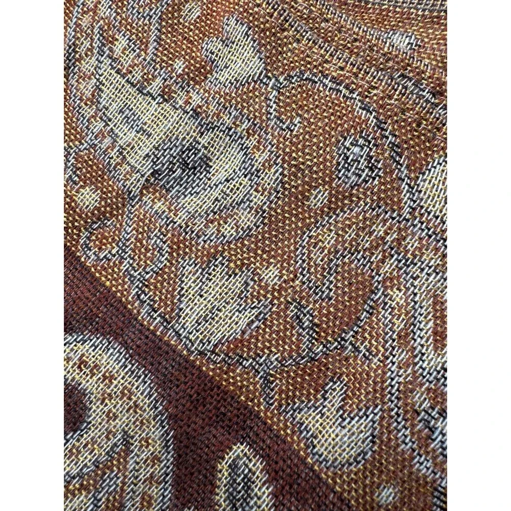 Pashmina Silk Blend Shawl or Wrap, Paisley Brown Tan Gold, Fringe ~28x70